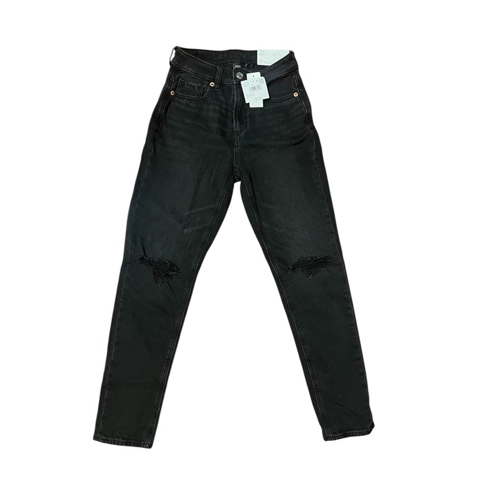 American Eagle NWT Mom Jean Destroyed Black Strigid 000 23w